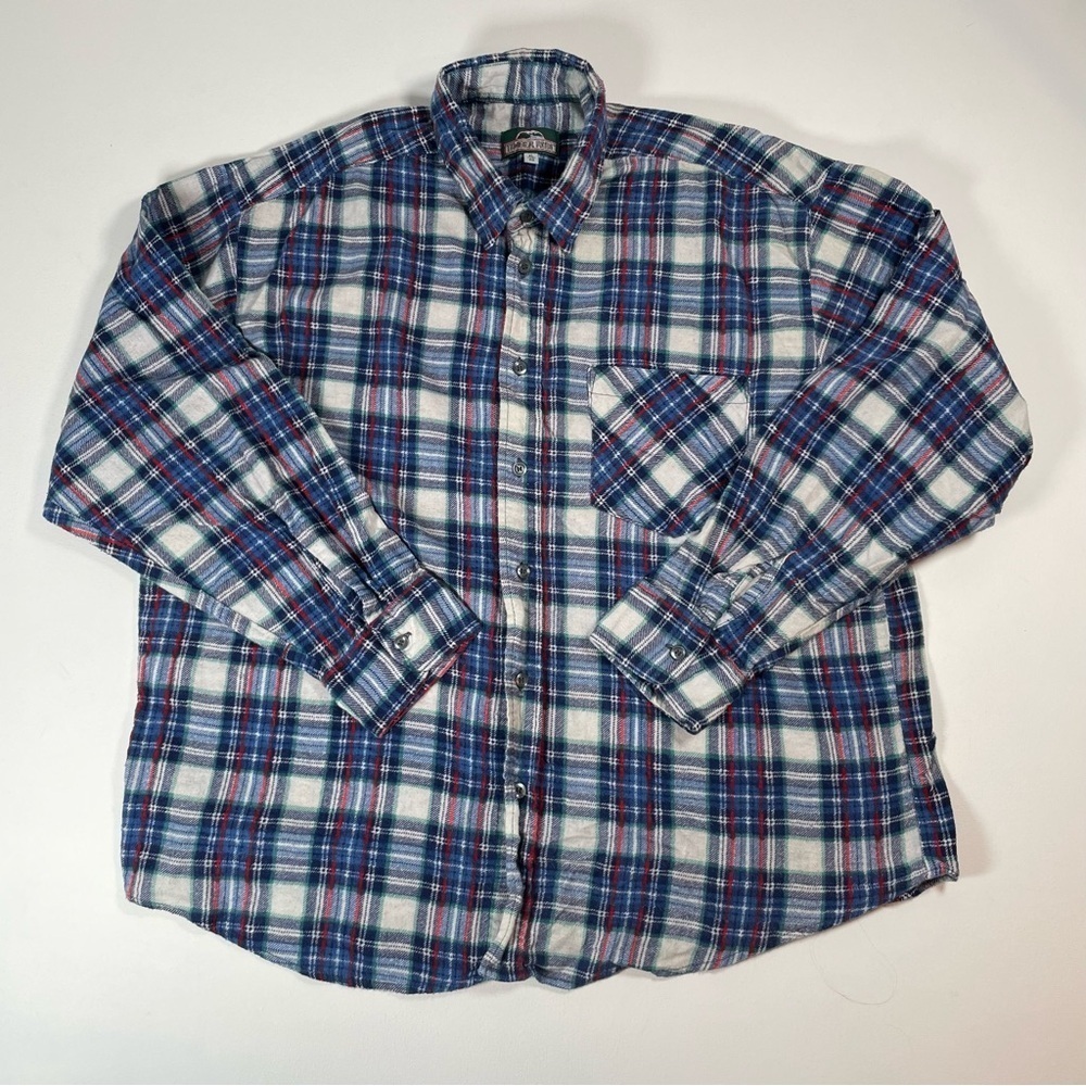 Men's Vintage Timber Run Blue and Red Plaid Flannel Shirt - XL